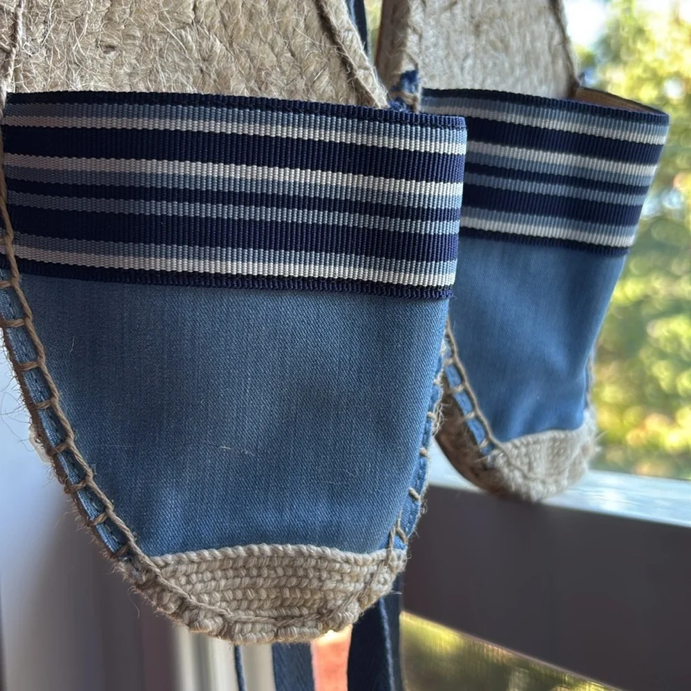J Crew Factory Striped Lace-Up Espadrille Flats in Chambray